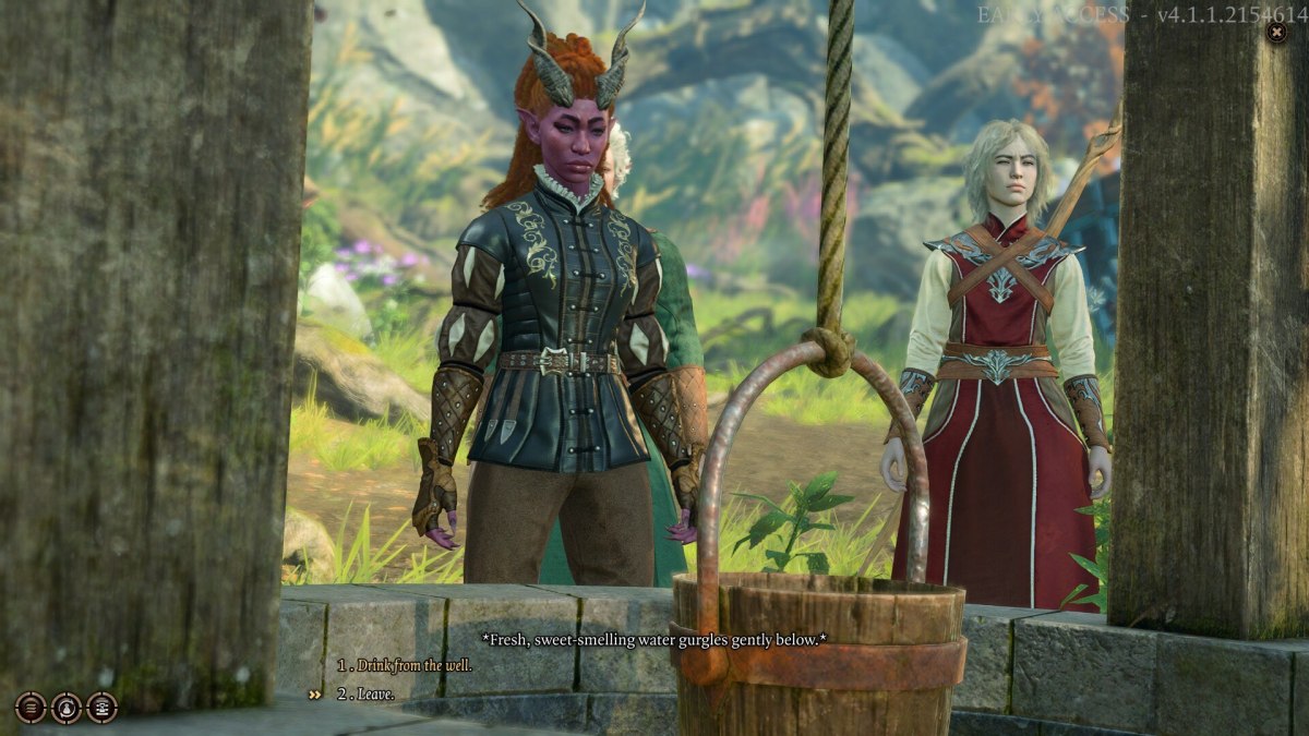 Alyssa the Tiefling and Maddy the Drow examine a suspicious well.