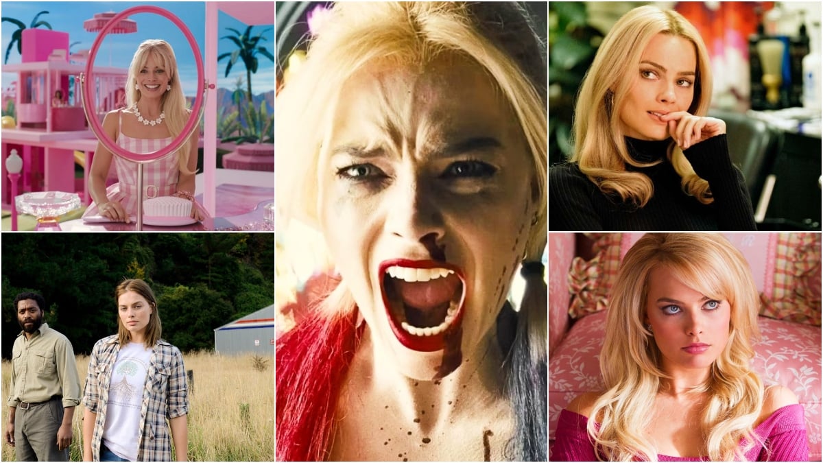 Collage of Margot Robbie's best movies including Barbie, Z for Zachariah, The Suicide Squad, Once Upon a Time in Hollywood, and The Wolf of Wall Street