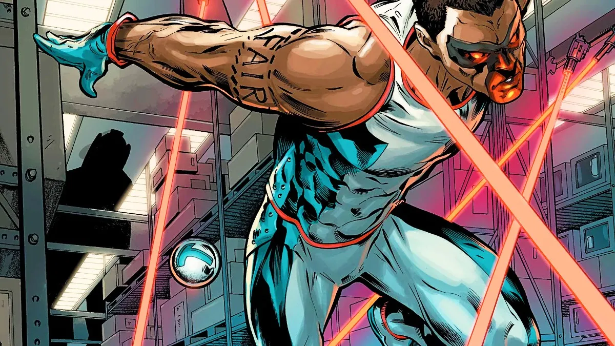 Michael Holt as Mister Terrific dodging lasers in DC Comics