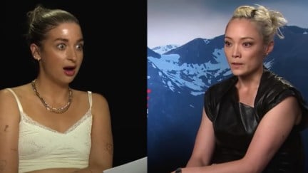 Pom Klementieff and Harriet Rose during a MTV interview
