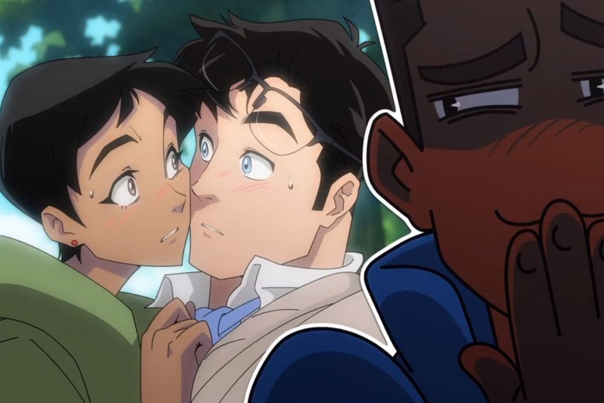 Jimmy Olsen giggling at Lois and Clark blushing and getting close from 'My Adventures with Superman' Intro.