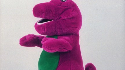 A plush Barney the dinosaur