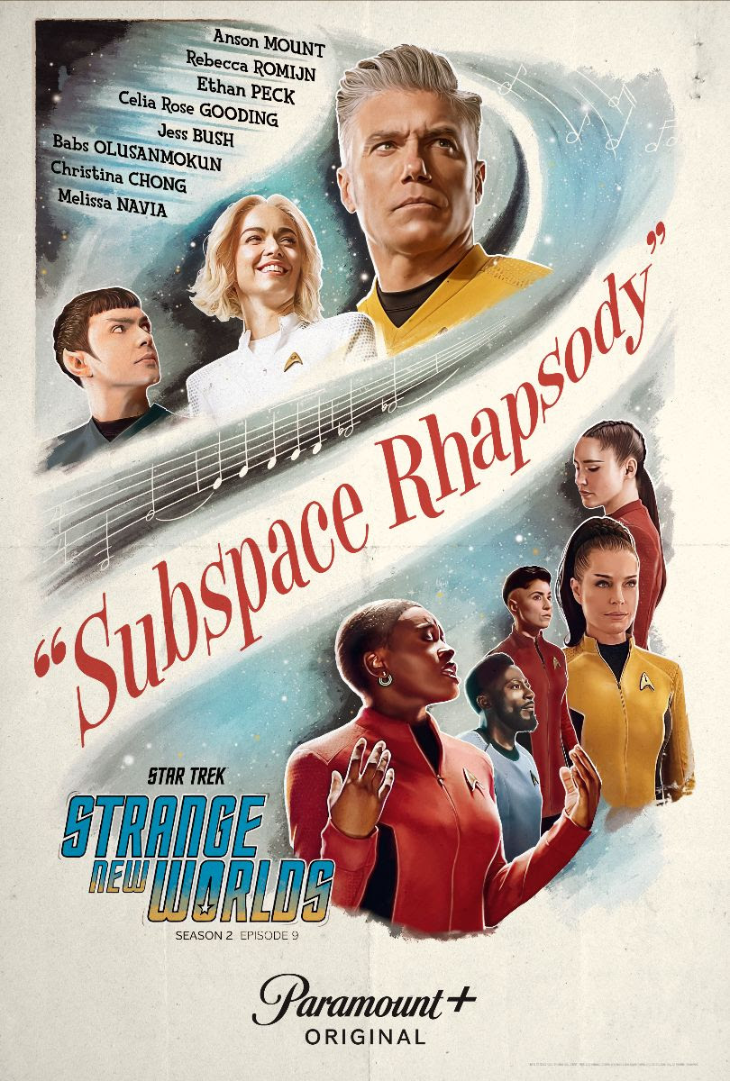 60s style poster image for the 'Strange New Worlds' musical episode, "Subspace Rhapsody"