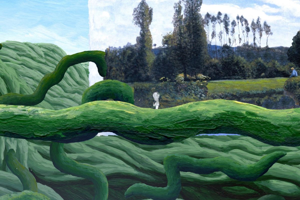 "The Master's Pup" Demo with the character walking up to a Claude Monet painting. 