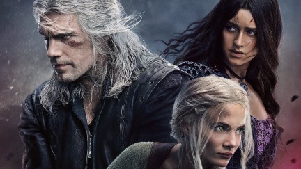 Henry Cavill as Geralt of Rivia, Anya Chalotra as Yennefer, and Freya Allan as Ciri in The Witcher season 3 official poster