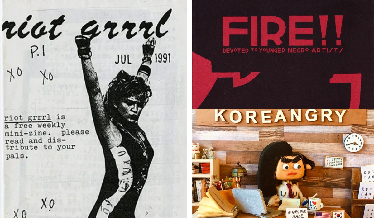 Iconic zine covers from the riot grrrl scene, Harlem Renaissance, and modern artist Koreangry!