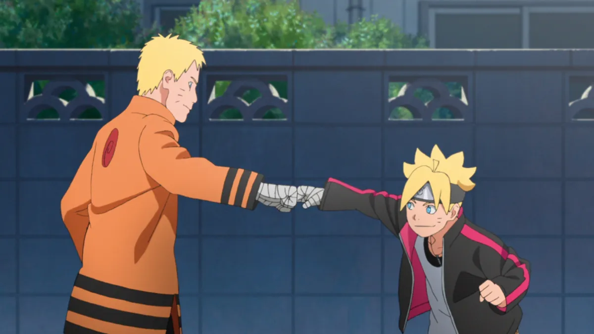 Boruto and Naruto fist bump