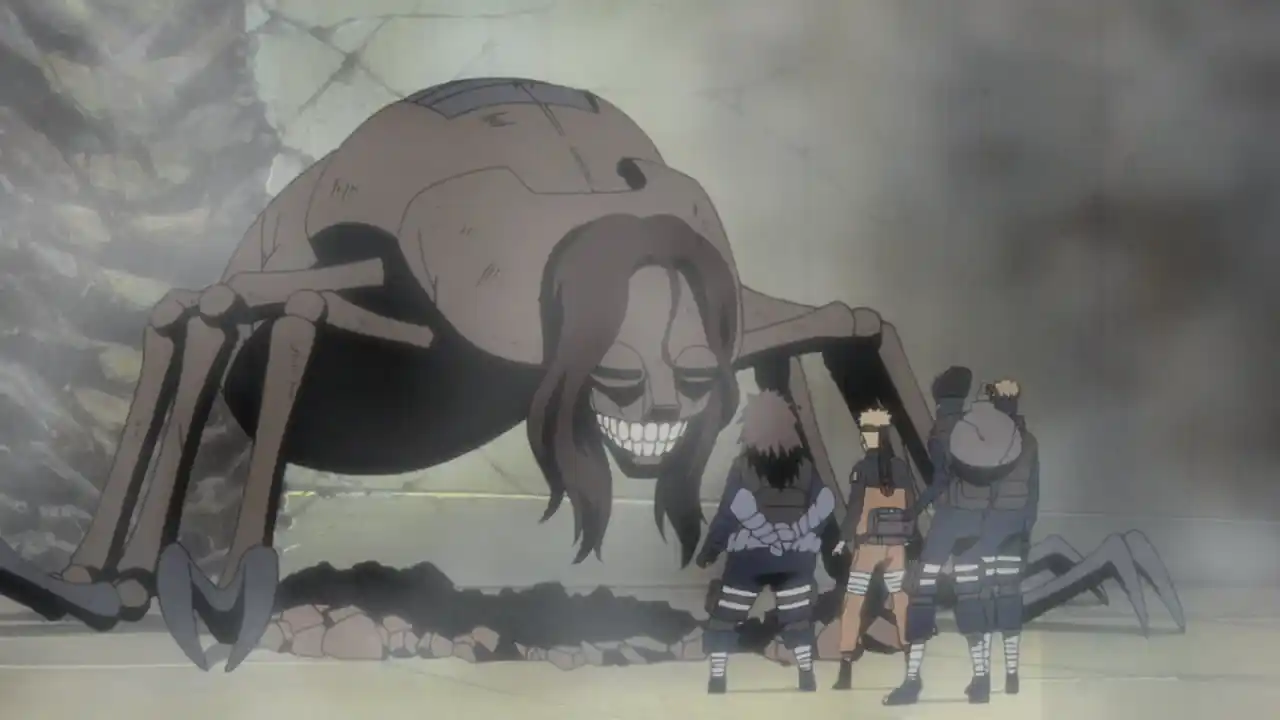 Naruto and friends fight a monster in The Lost Tower