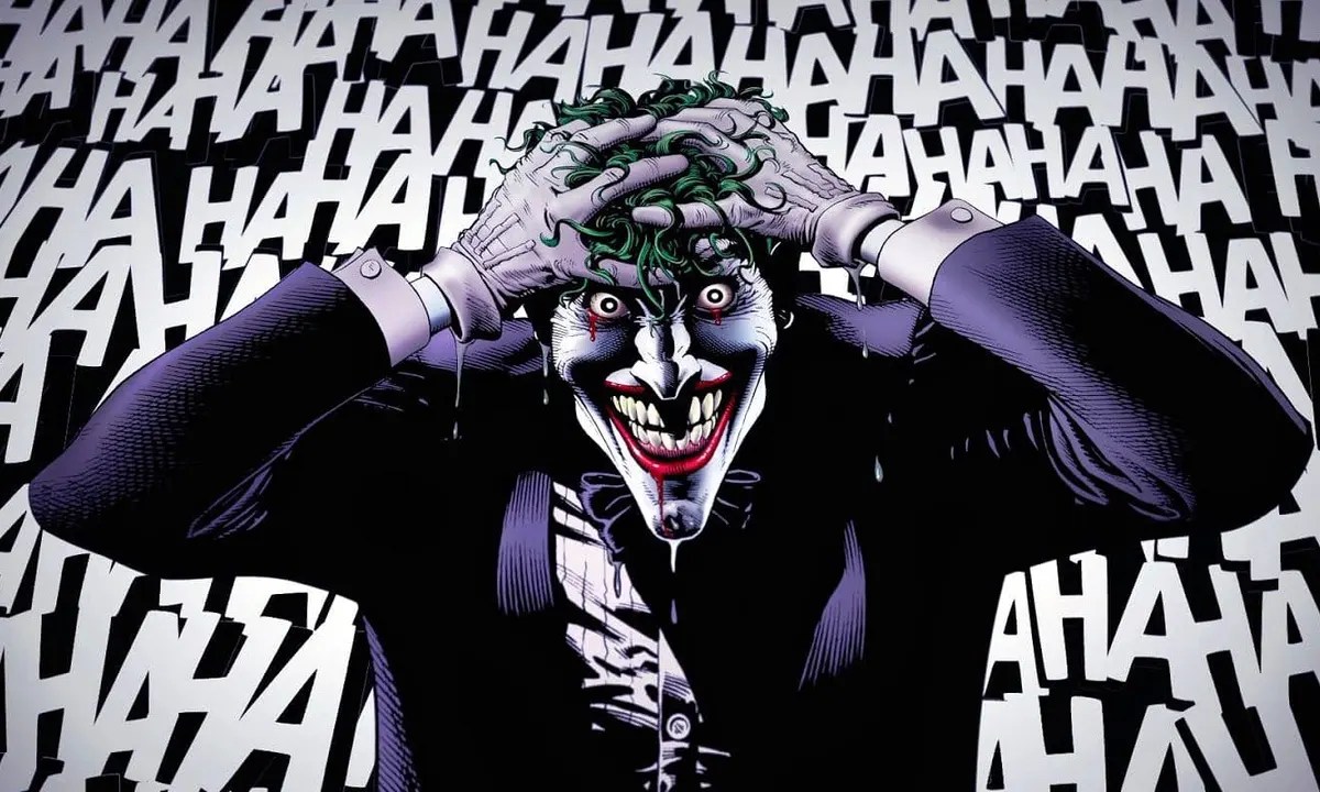 Joker laughing maniacally in artwork from 'Batman: The Killing Joke'