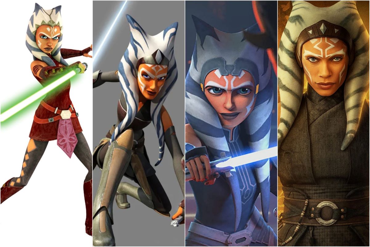 Ahsoka Tano throughout different Star Wars eras from Clone Wars, Rebels, and Mandalorian