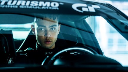 Archie Madekwe as Jann Mardenborough behind the wheel in Gran Turismo
