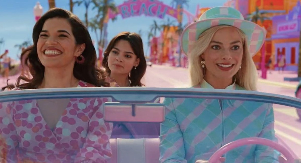 Margot Robbie as Barbie and America Ferrera as Gloria in Barbie