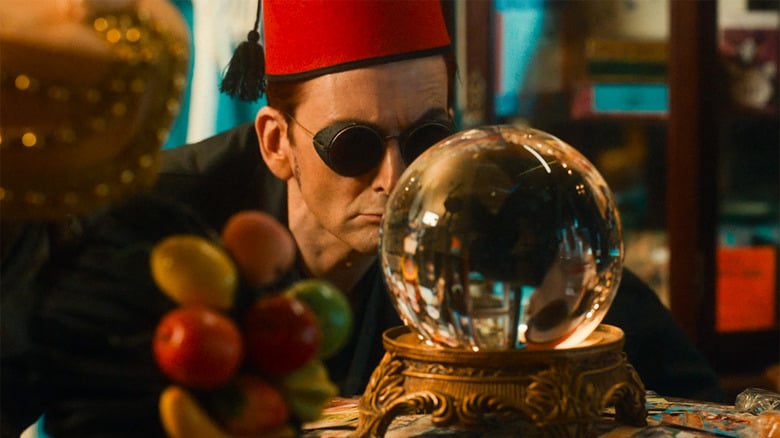 David Tennant as Crowley wears a fez in the second season of Good Omens