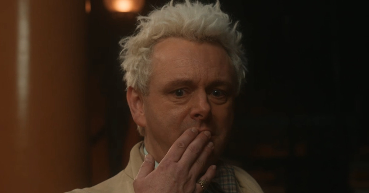 Aziraphale, played by Michael Sheen, distraught at the end of the second season of Good Omens