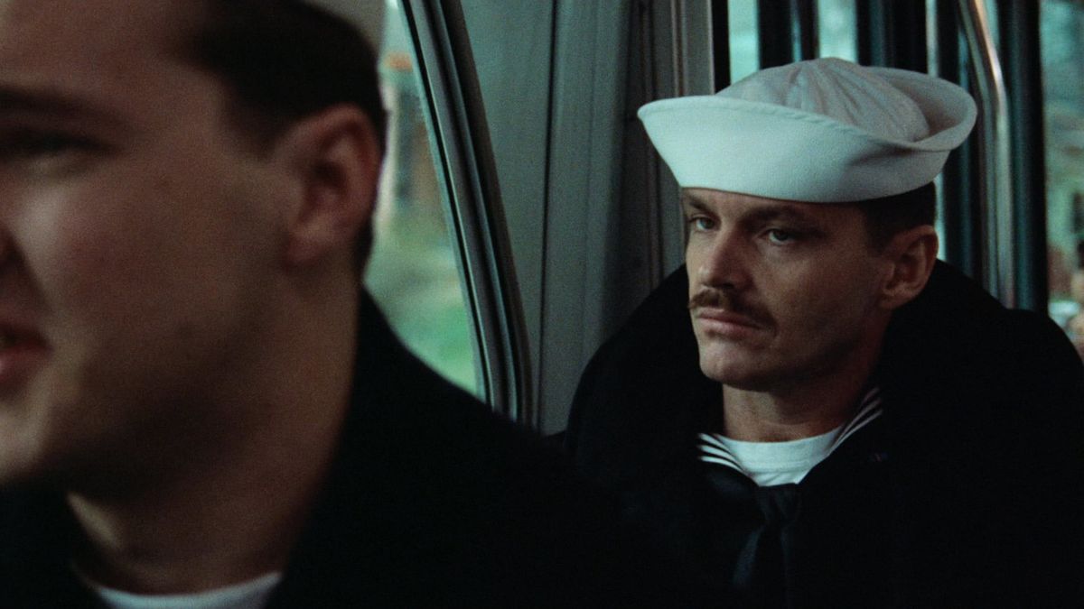 A sailor (Jack Nicholson) broods silently on a bus in 'The Last Detail'