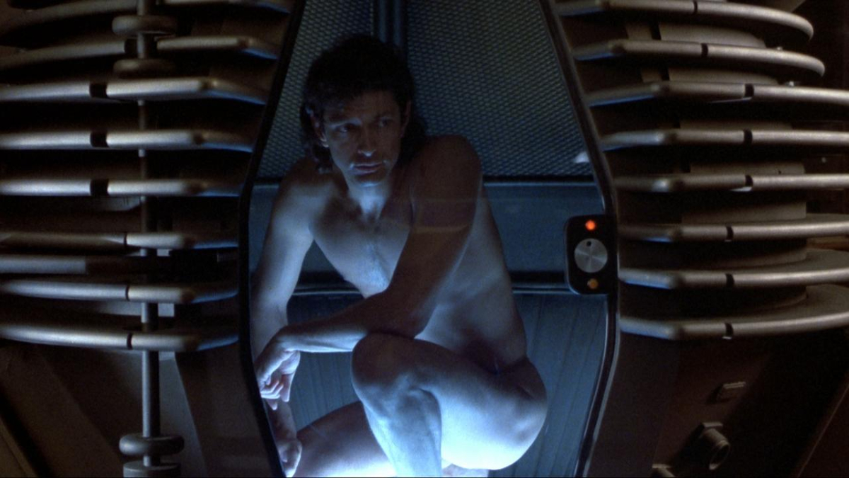 Seth Brundle (Jeff Goldblum) in a teleportation pod in 'The Fly'