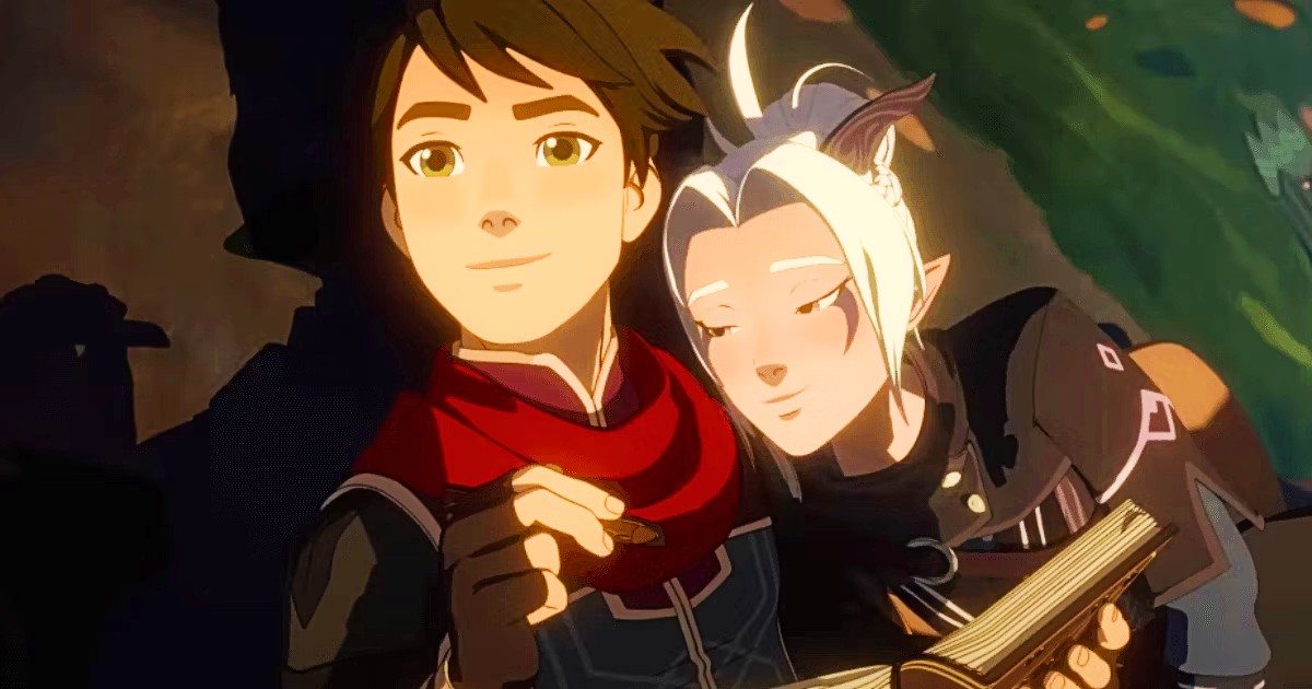Paula Burrows as Rayla and Jack De Sana as Callum in The Dragon Prince