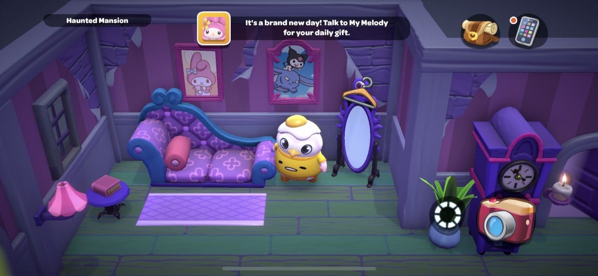 Pictures of My Melody and Kuromi hang in the haunted house in Hello Kitty Island Adventure (Sanrio / Sunblink)