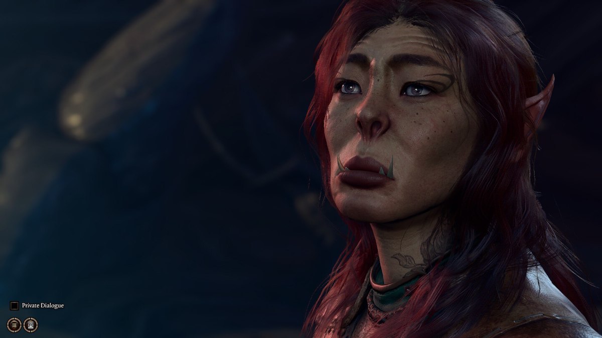 Madeline's half-orc character is feeling a little sad because her haircut is ever so slightly tragic. 