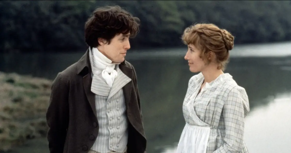 Hugh Grant and Emma Thompson gaze into each other's eyes in "Sense and Sensibility"