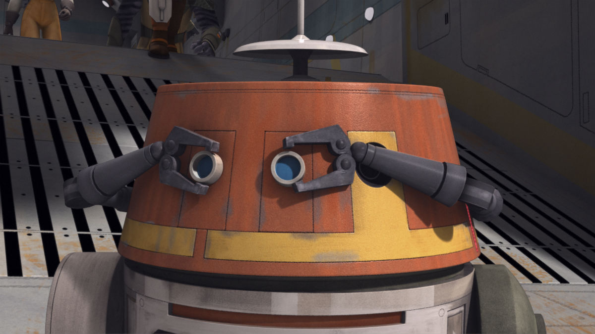 A close-up of Chopper from 'Star Wars: Rebels'