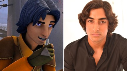 Ezra Bridger the animated series 'Star Wars: Rebels' opposite an image of the actor Eman Esfandi, who plays Ezra in the live-action series 'Ahsoka'