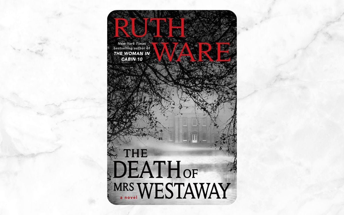 A house shrouded by low dark clouds on the cover of "The Death of Mrs. Westaway"