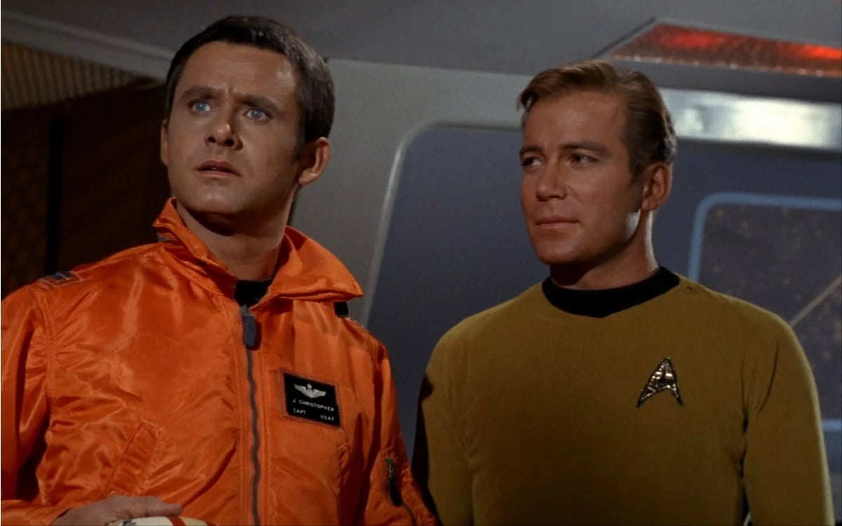 Captain Christopher visits the bridge of the Enterprise with Captain Kirk in the episode "Tomorrow Is Yesterday"