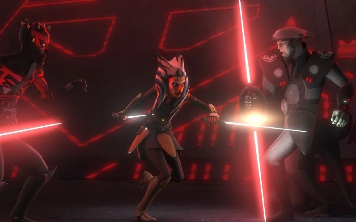 Ahsoka fighting an Inquisitor in the Star Wars Rebels episode "Twilight of the Apprentice"