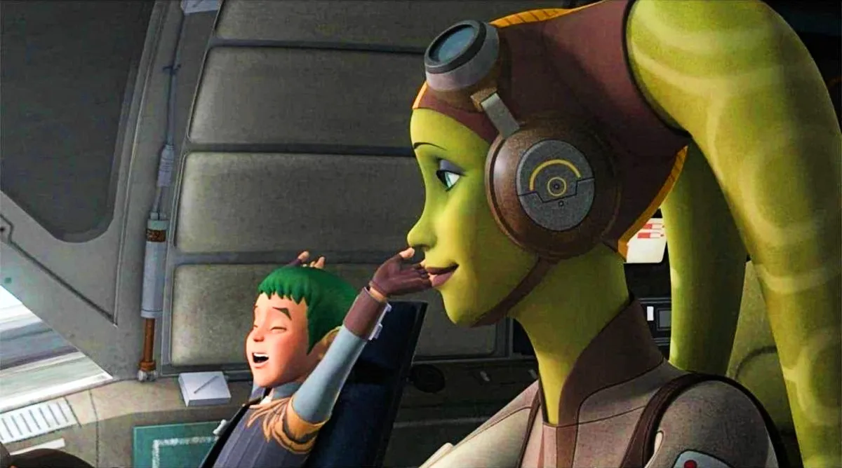 Vanessa Marshall as the voice of Hera Syndulla with her son Jacen in Star Wars Rebels