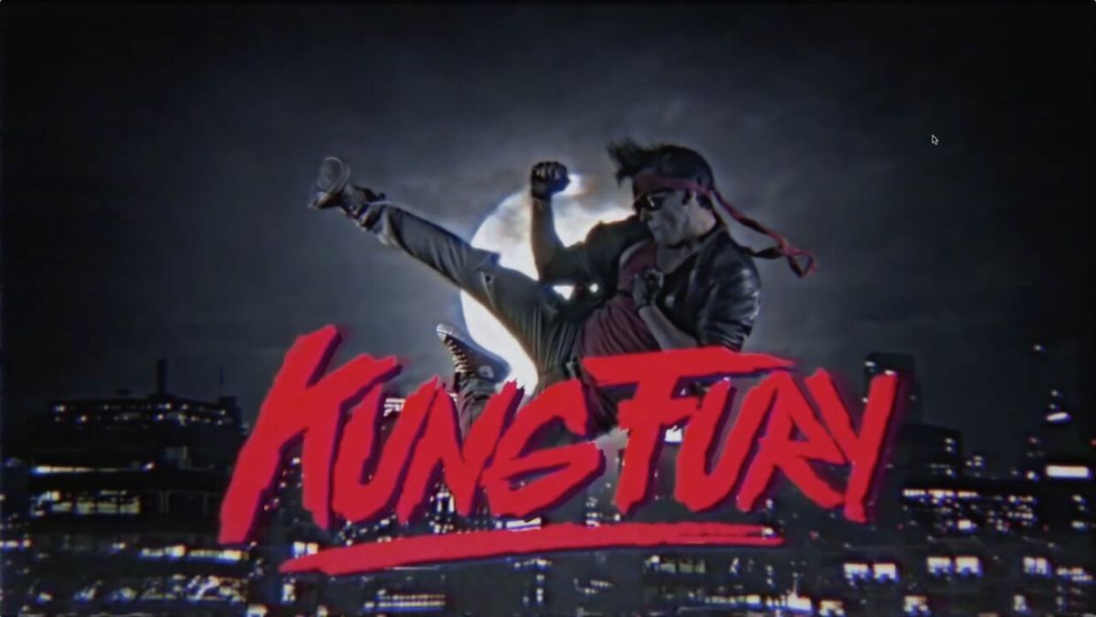 A person does a high kung fu kick with the moon in the background