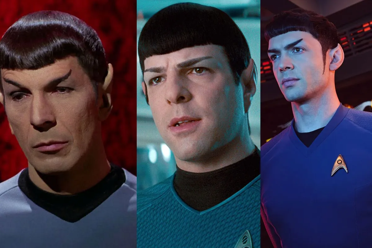 Leonardo Nimoy, Zachary Quinto, and Ethan Peck as Spock in 'Star Trek'.