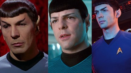 Leonardo Nimoy, Zachary Quinto, and Ethan Peck as Spock in 'Star Trek'.