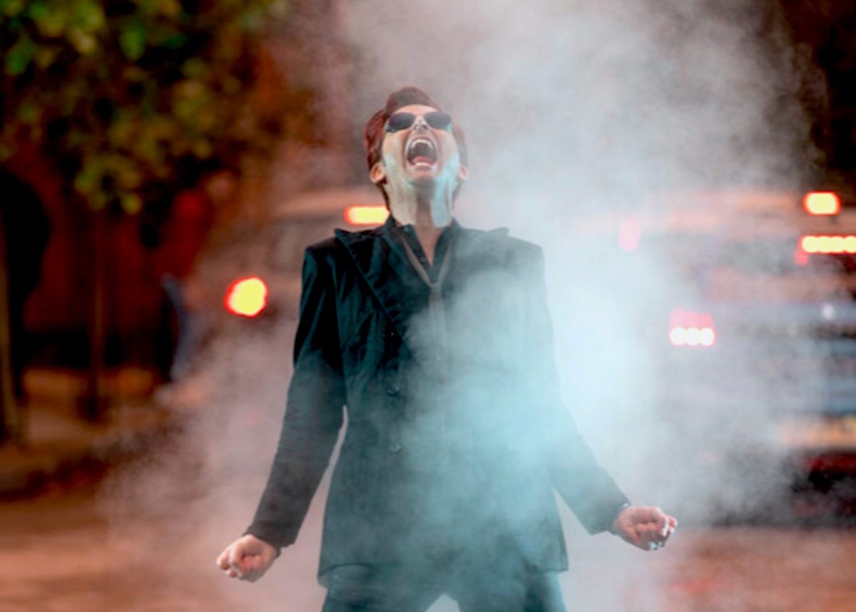 David Tennant yells at the sky as Crowley in 'Good Omens 2'