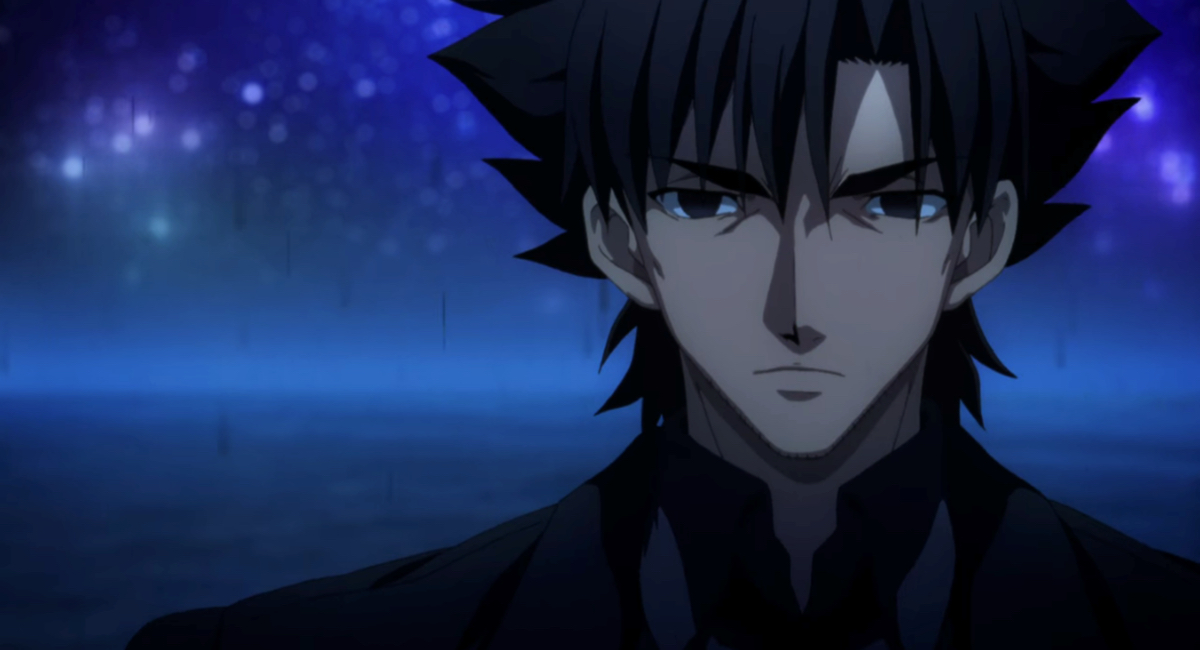 The hardened mercenary Kiritsugu Emiya standing in a starry void in "Fate Zero"