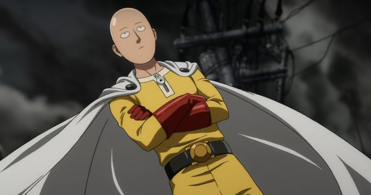 Saitama with his cape billowing on "One Punch Man"