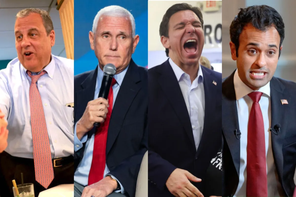 Side by side images of Chris Christie, Mike Pence, Ron DeSantis, and Vivek Ramaswamy