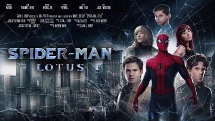 Spider-Man Lotus poster art featuring Spider-Man, Gwen Stacy, and other characters.