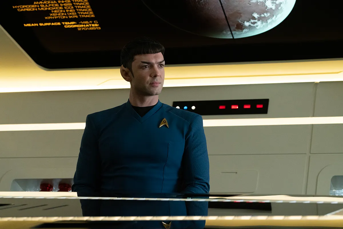 Ethan Peck as Spock in episode 205 “Charades” of Star Trek: Strange New Worlds, streaming on Paramount+, 2023. Photo Cr: Michael Gibson/Paramount+