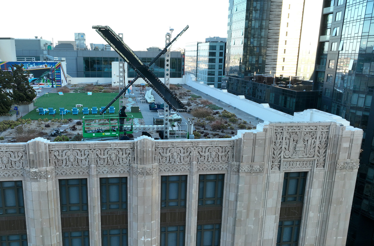 A giant metal X on top of Twitter headquarters.
