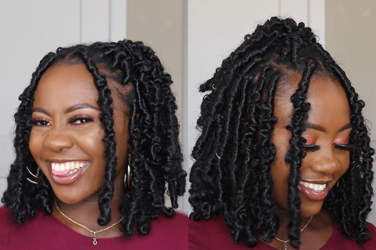 Adanna Madueke on YouTube sharing a variety of butterfly loc hairstyles. 