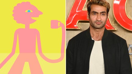 Prismo in 'Adventure Time' opposite a photo of Kumail Nanjiani, who originally voiced the character