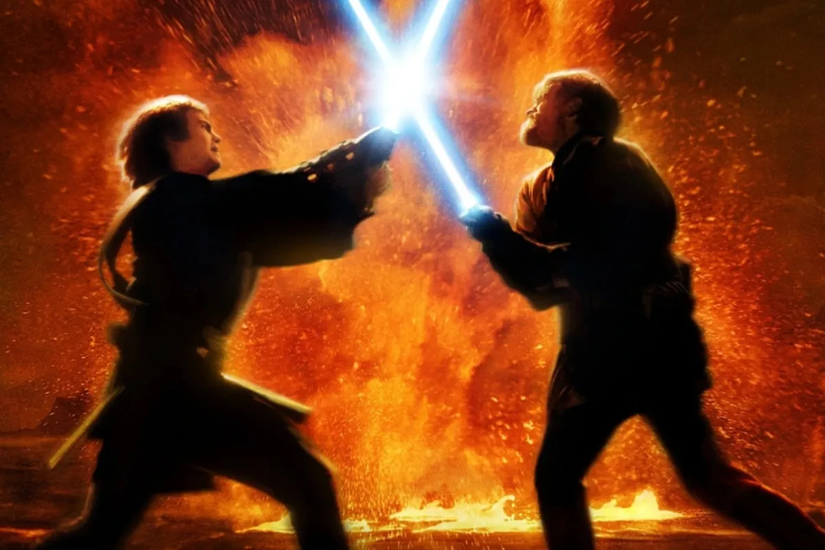 Hayden Christensen as Anakin Skywalker and Ewan McGregor as Obi-Wan Kenobi in Star Wars: Episode III - Revenge of the Sith poster