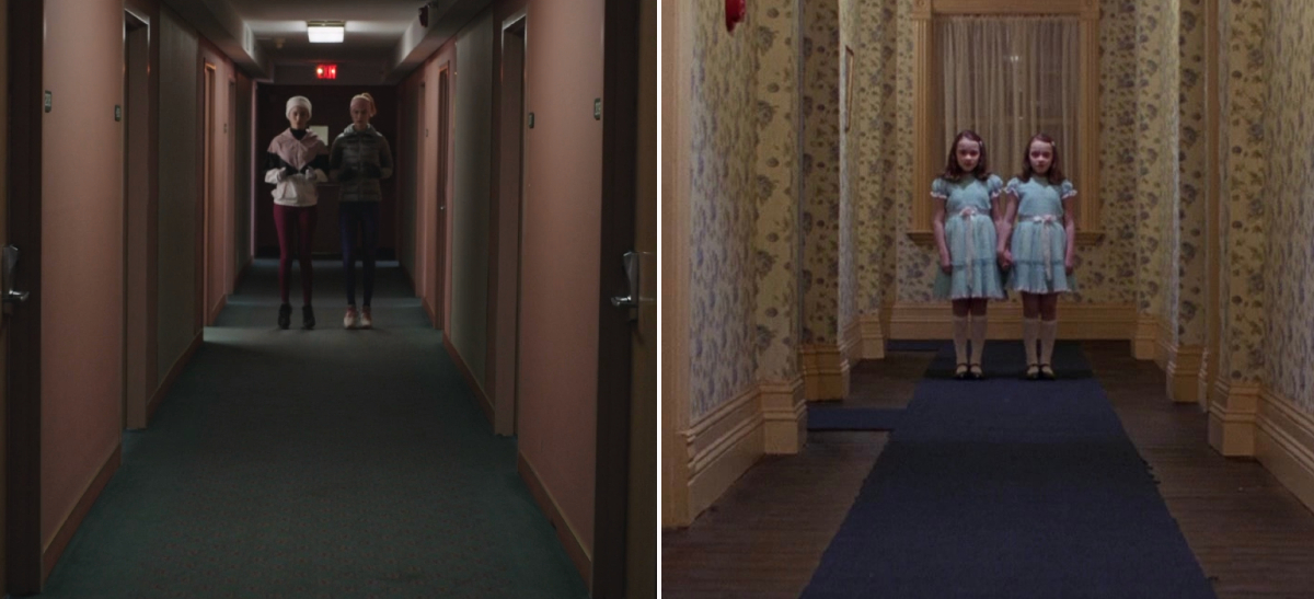 The jogging twins from 'Bad Things' opposite the Grady twins from Stanley Kubrick's 'The Shining'