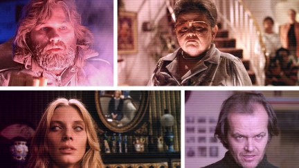 A collage featuring some of the best '80s horror movies (clockwise from top left): 'The Thing,' 'Poltergeist,' 'The Shining,' and 'The Beyond'