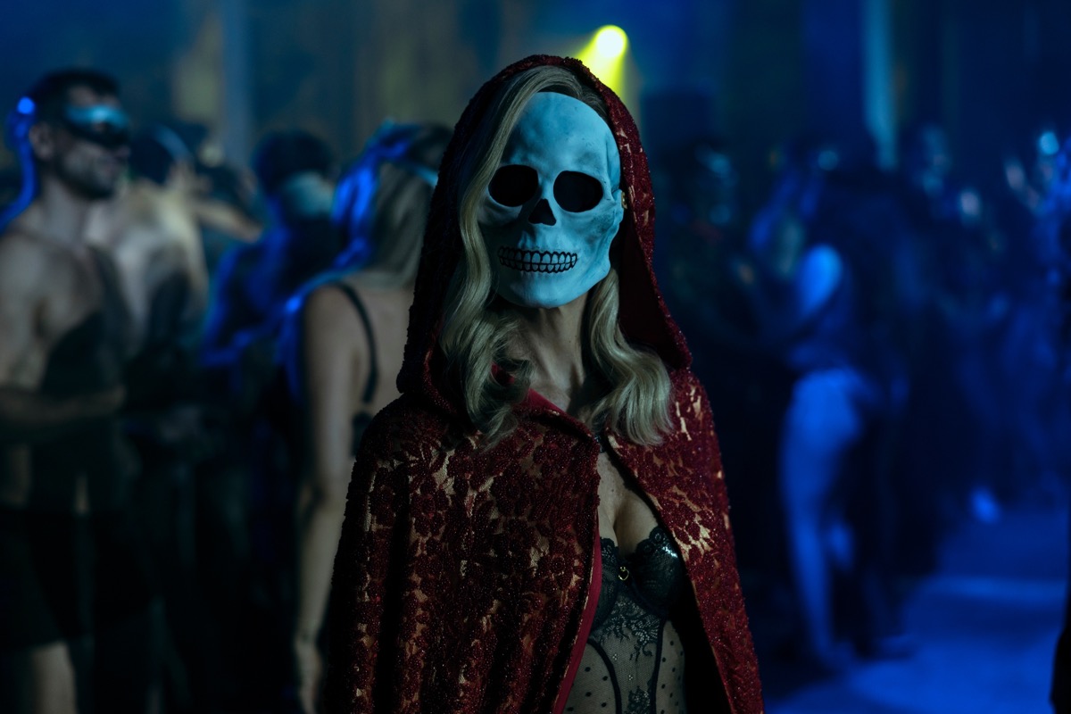 Carla Gugino wears a skull mask as Verna in episode 102 of 'The Fall of the House of Usher.'