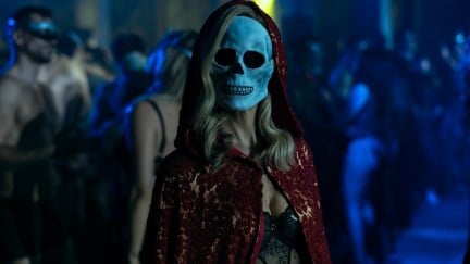 Carla Gugino wears a skull mask as Verna in episode 102 of 'The Fall of the House of Usher.'