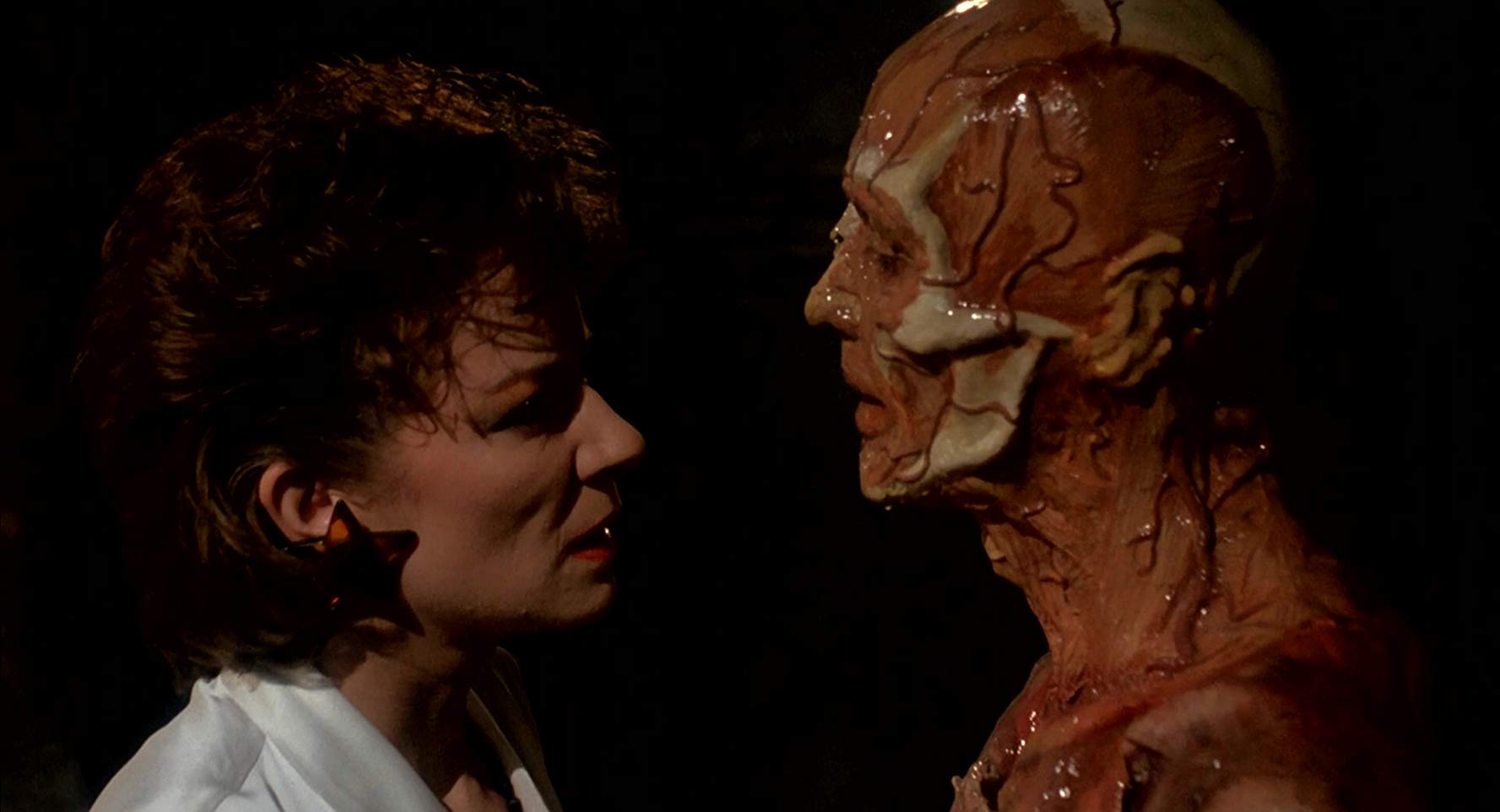 Julia (Clare Higgins) faces a skinless Frank (Oliver Smith) in ‘Hellraiser.’ 