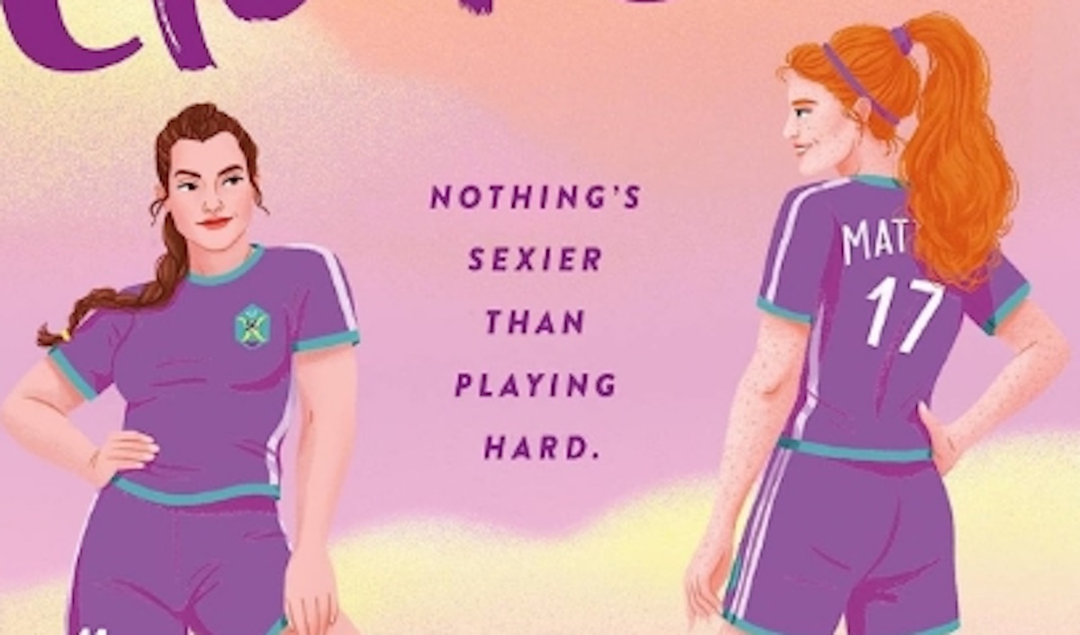 The cover of Meryl Wilsner's Cleat Cute is centered between cut-outs of the main characters posing