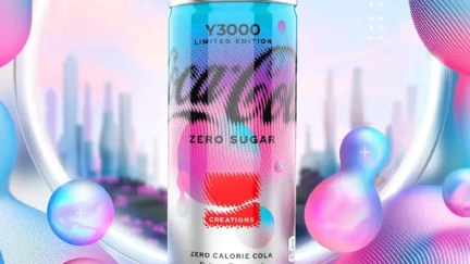 A promotional image of Coca-Cola's limited edition AI-generated flavor, Coca-Cola Zero Sugar Y3000